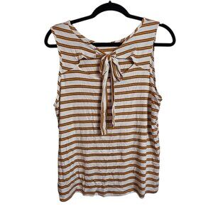 Green Envelope Tank Top Womens Large White Brown Striped Tie Back Sleeveless USA